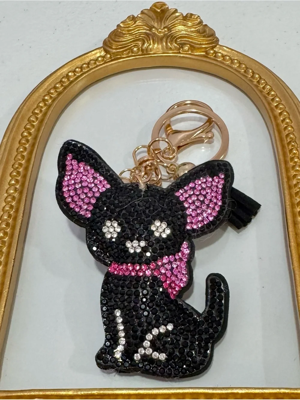 New Black & Pink Crystal Chihuahua Keychain